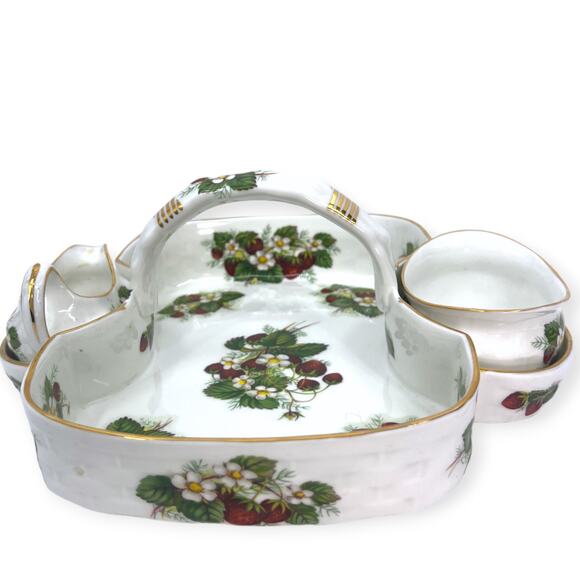 Vintage SPODE BASKET Serving Set Strawberry Ripe 3 Piece Sugar Creamer Ceramic - Picture 3 of 8